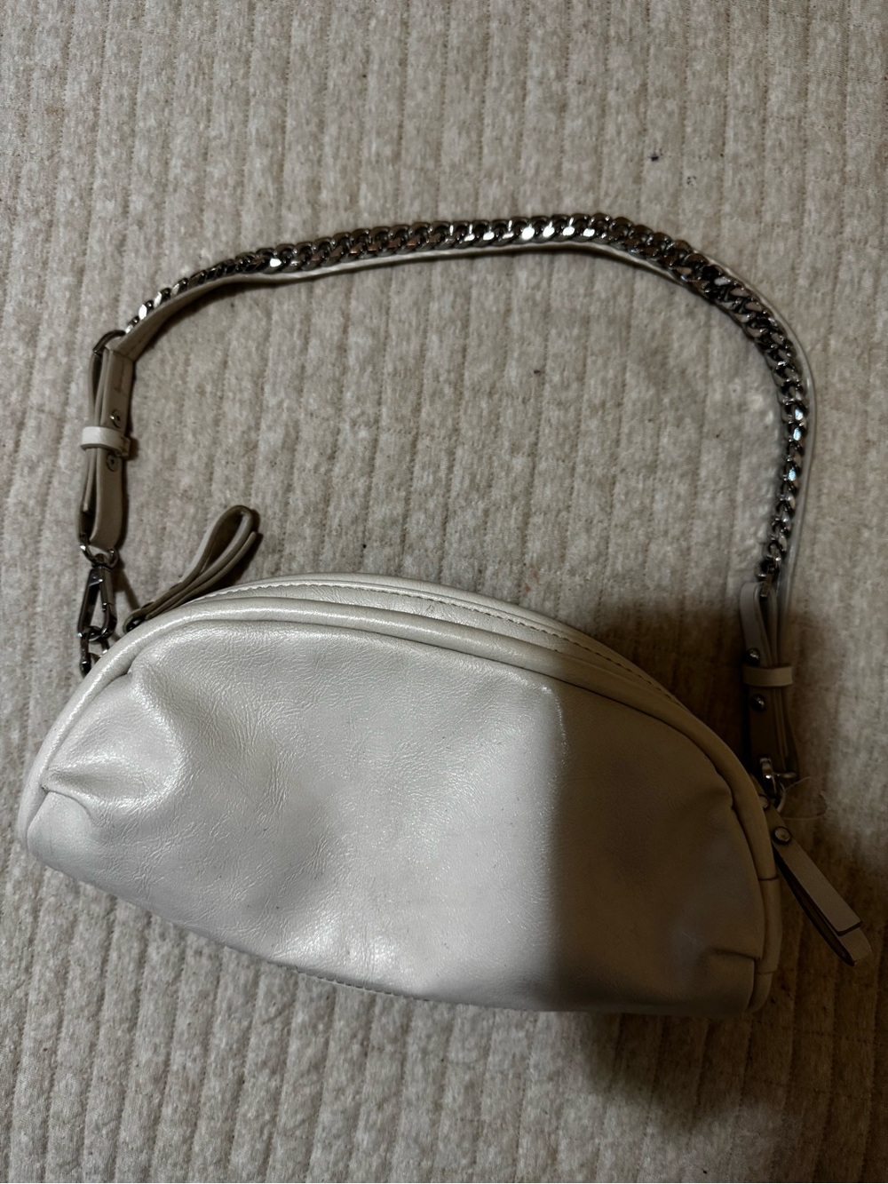 Zara Off-White Leather Crossbody Bag with Chain Strap